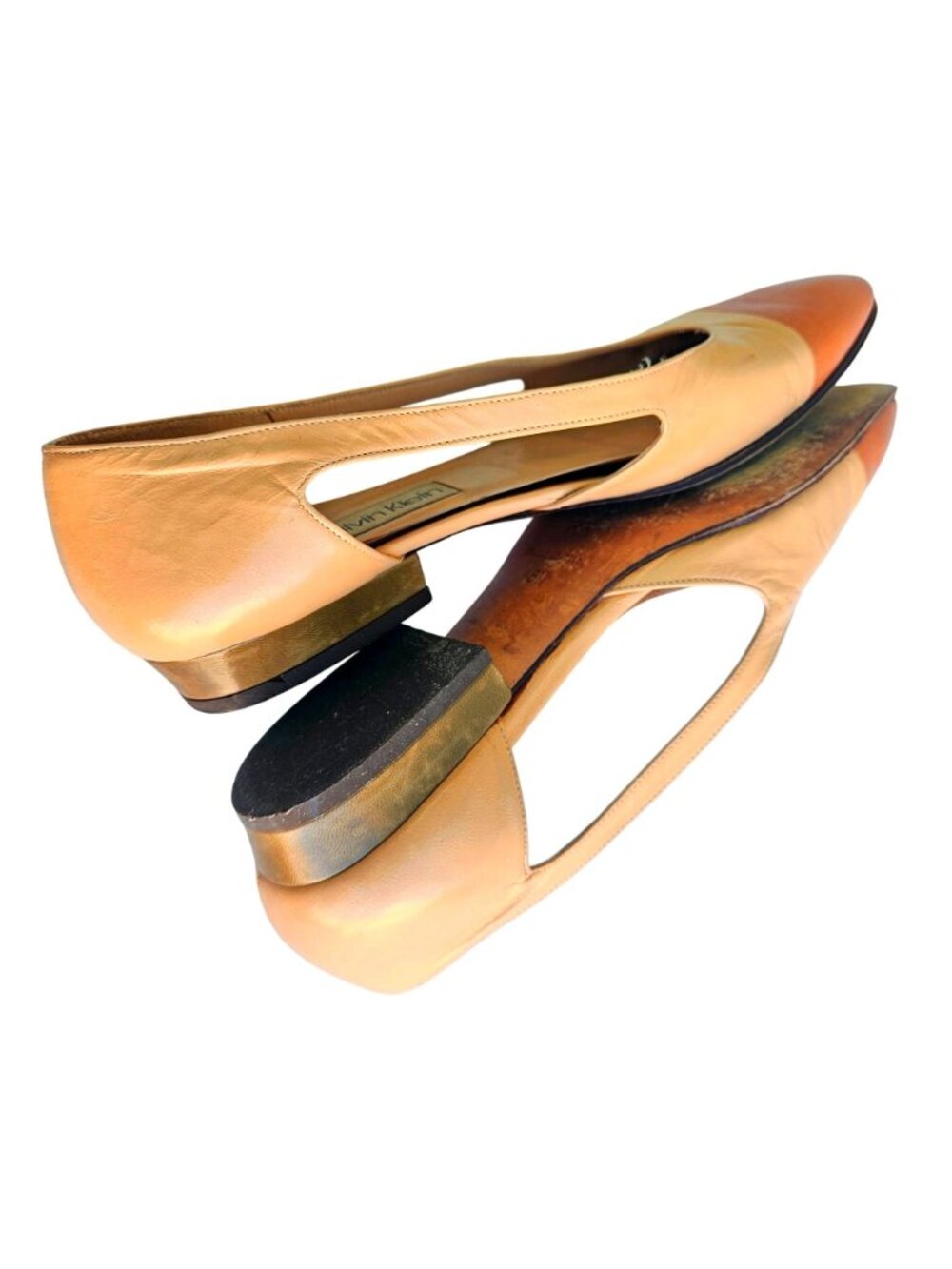 Vintage Calvin Klein Flats Italy Leather Cap Toe Cutout Beige Orange Sz 5 - Picture 12 of 12
